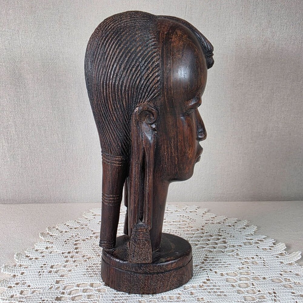 Authentic African Ebony Maasai Tribal Head Sculpture Handcrafted Wooden Art - Picture 3 of 8